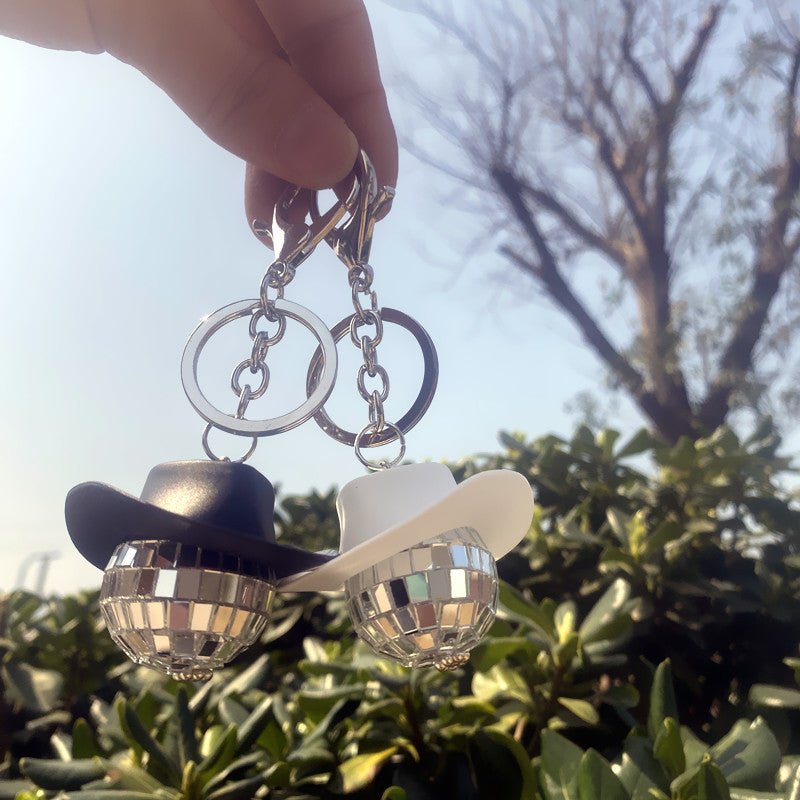 Llavero de espejo de disco de bola de sombrero retro de estilo retro al por mayor